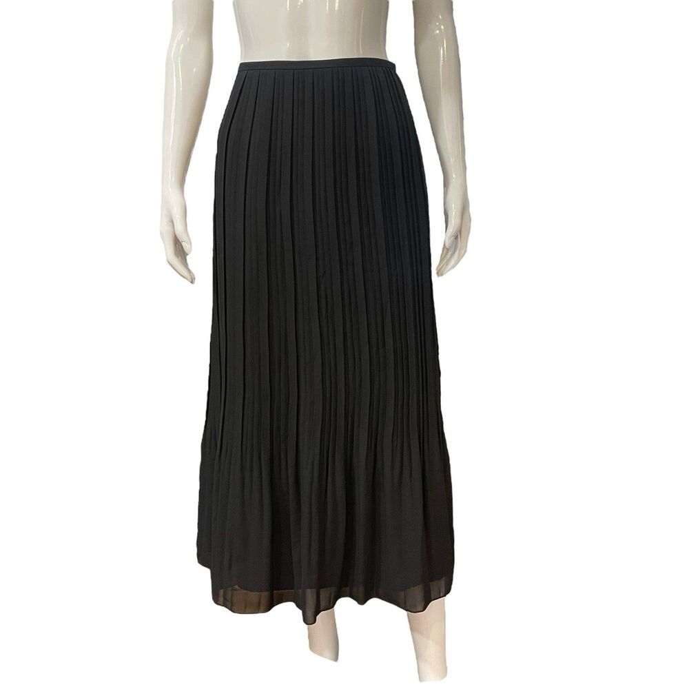 Peter Nygard A-Line Midi Skirt Women's 8 Black Pleated Accordion Side Zipper